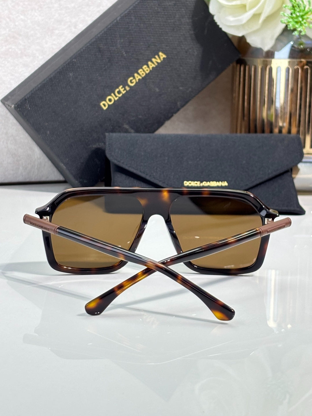 Dolce & Gabbana Tortoiseshell Aviator Sunglasses with Brown Lenses