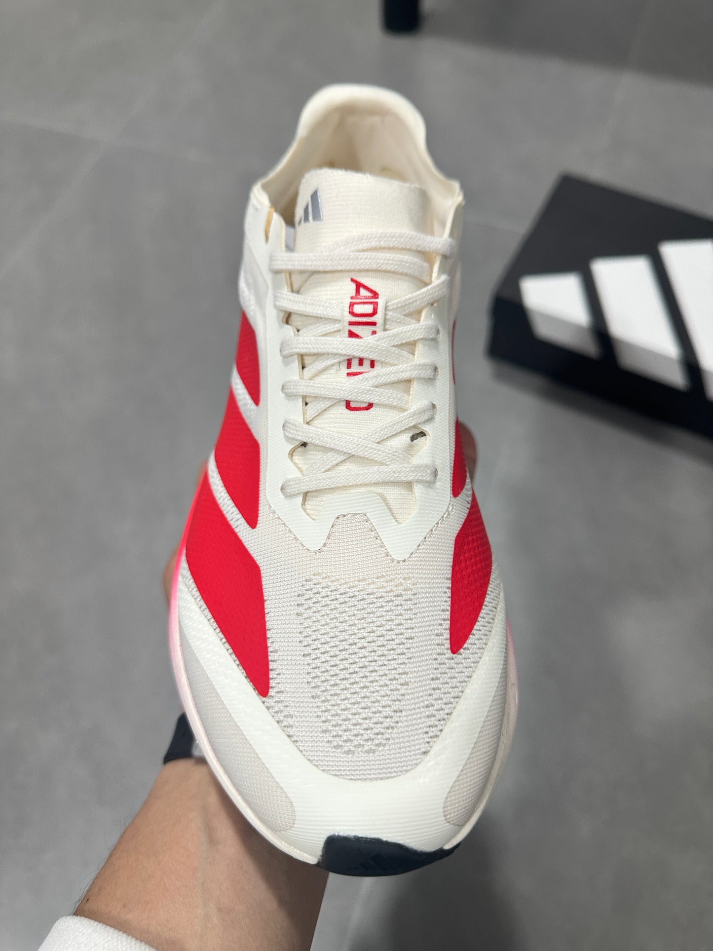 Adidas Adizero Evo SL (Off-White / Red colorway)