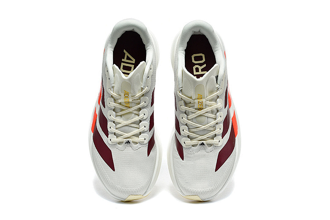 Adidas Adizero Evo SL Running Shoes in Off-White / Maroon / Solar Red