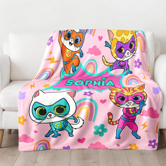 Custom Superkitties Blanket, Custom Super Kitties Blanket, Super Kittie Buddy Bitsy Ginny Sparks Hero Blanket, Cat Superhero Kitties