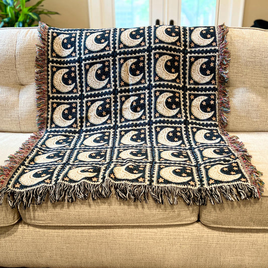 Woven Blanket Celestial Tapestry Blanket, Granny Square Astrology Aesthetic Throw Cotton Blanket Bedding Dorm Decor Gift Housewarming gift