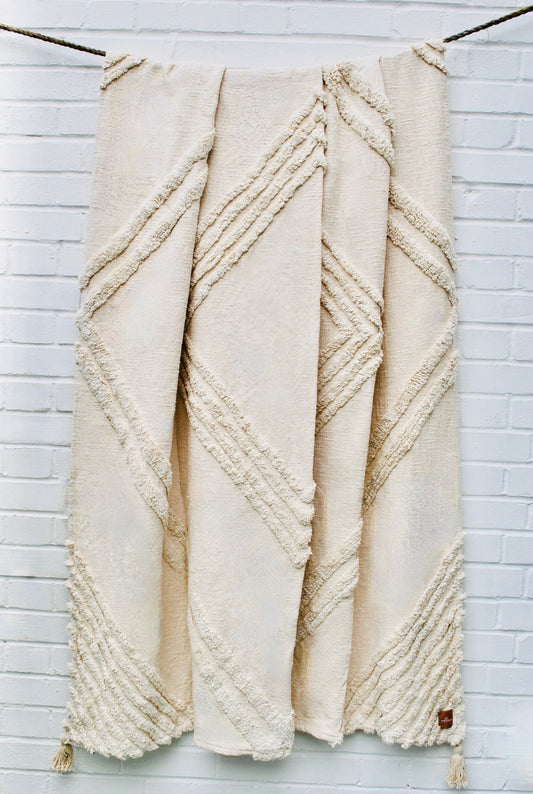 New Boho throw blanket - 100% recycled cotton hand woven.