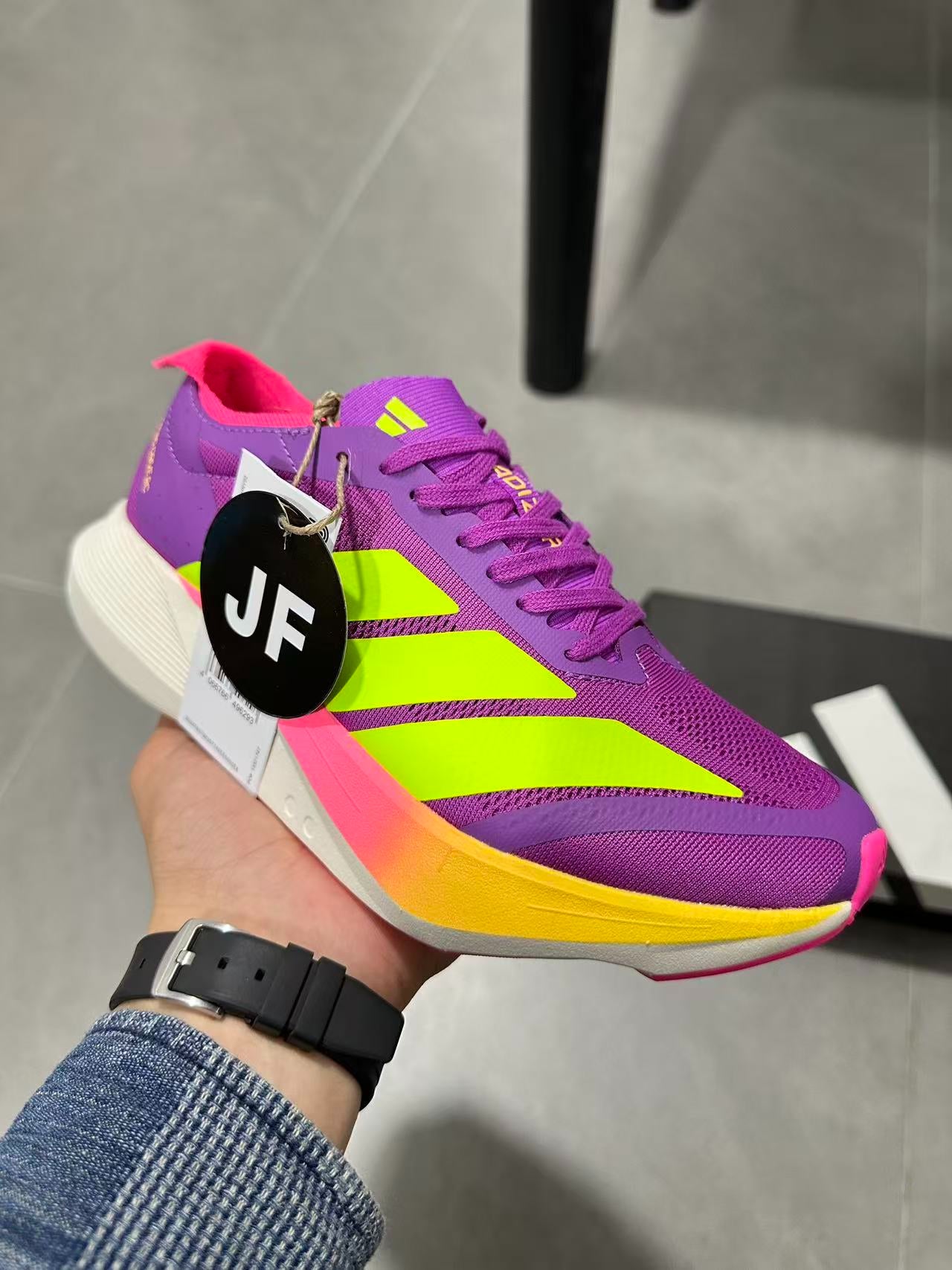 Adidas ADIZERO DRIVE RC Purple / Solar Yellow / Pink colorway