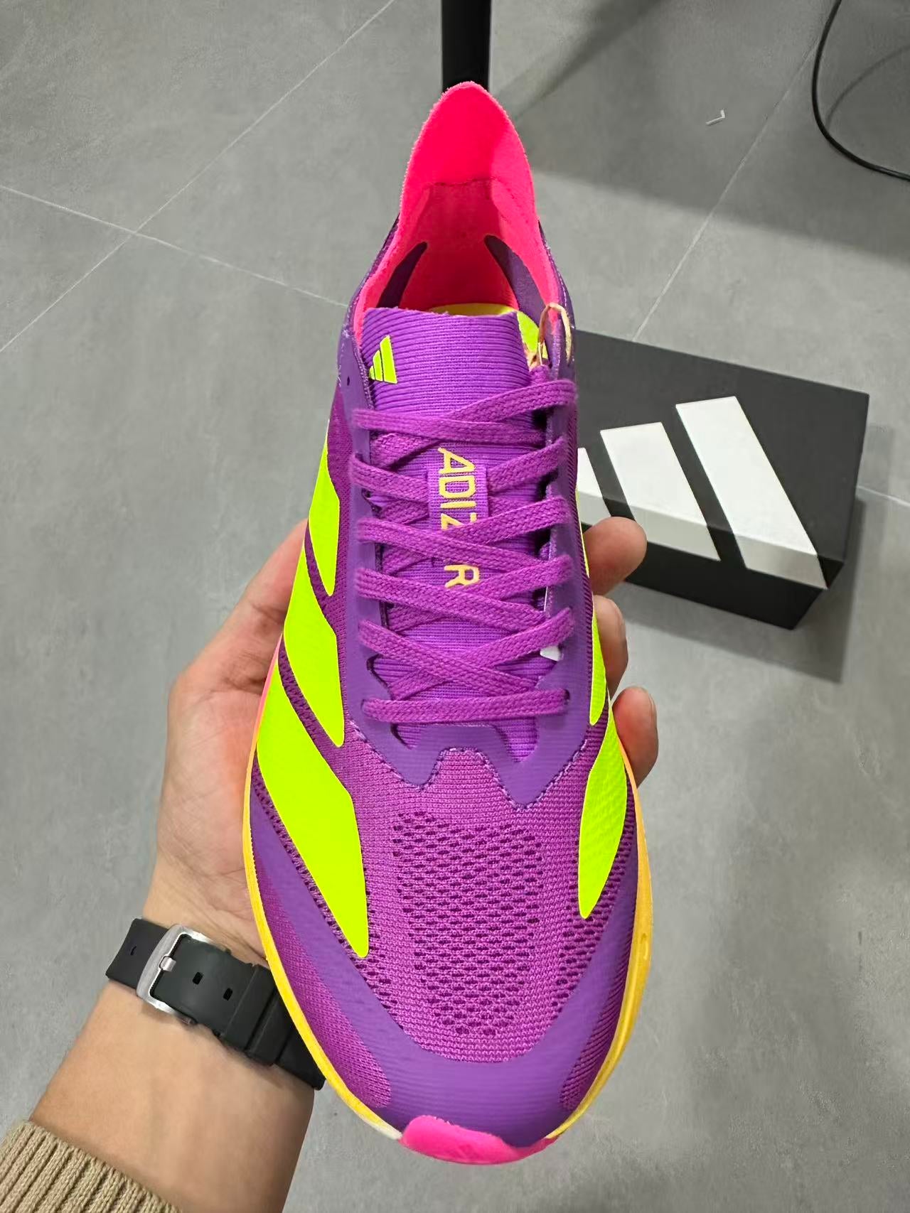 Adidas ADIZERO DRIVE RC Purple / Solar Yellow / Pink colorway