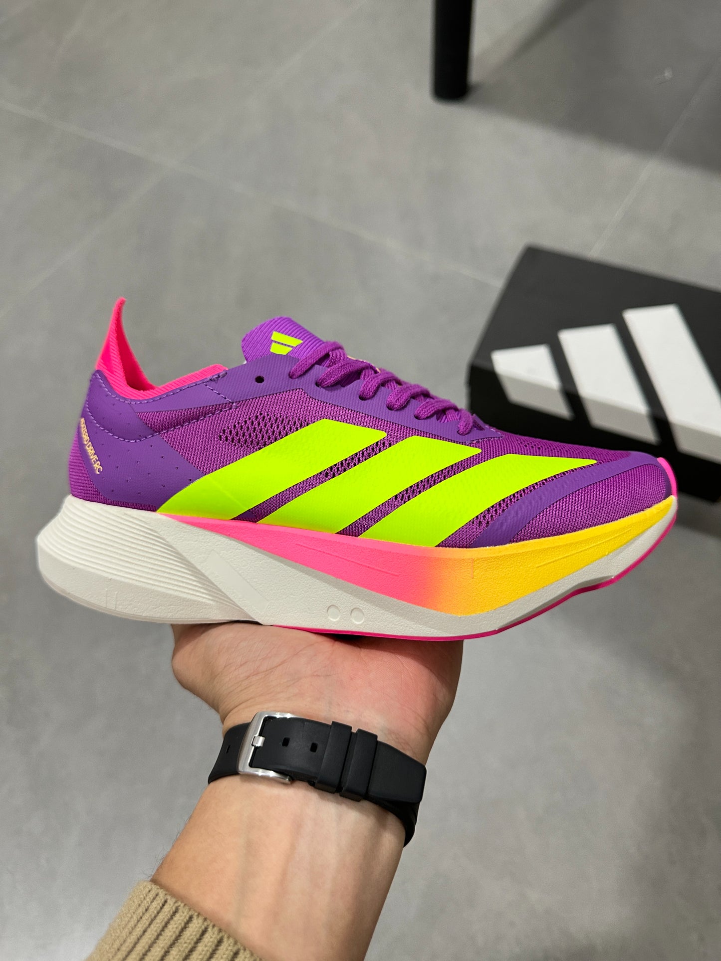 Adidas ADIZERO DRIVE RC Purple / Solar Yellow / Pink colorway