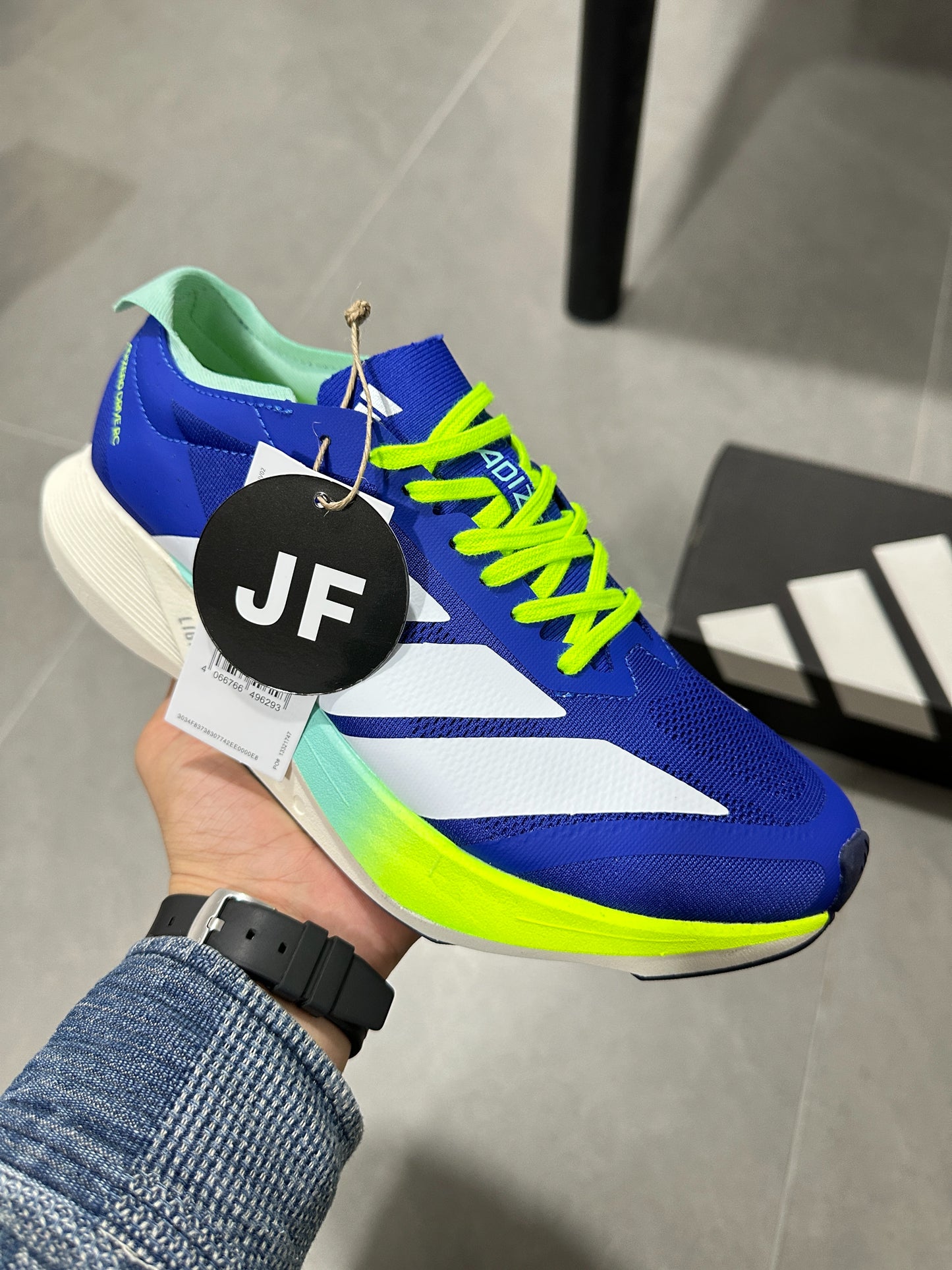 Adidas ADIZERO DRIVE RC (Royal Blue / Zero Metallic / Lucid Lemon colorway)