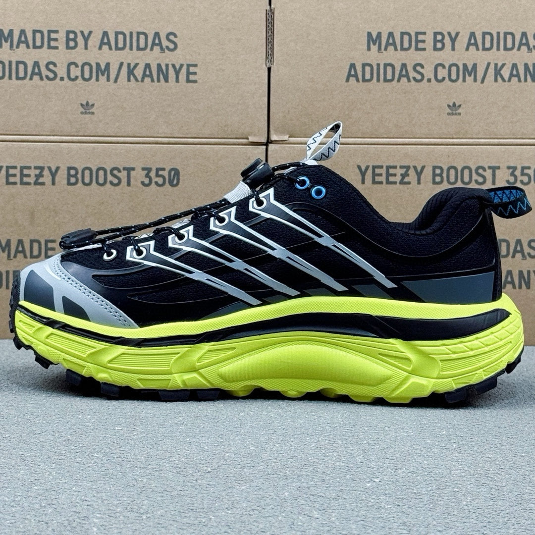 Hoka Mafate Three2 Black | Fluorescent green