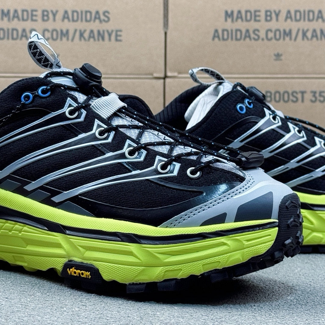 Hoka Mafate Three2 Black | Fluorescent green