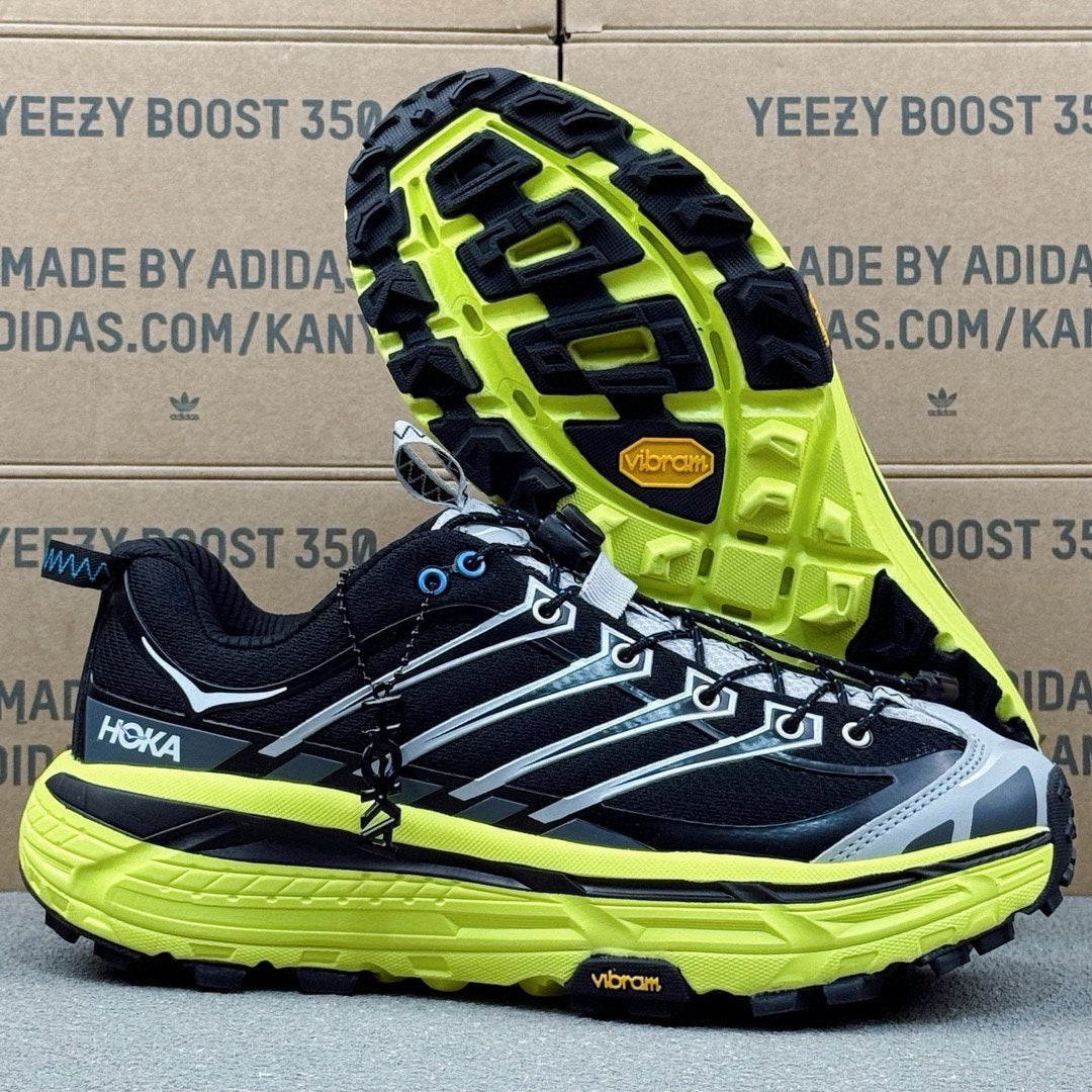Hoka Mafate Three2 Black | Fluorescent green