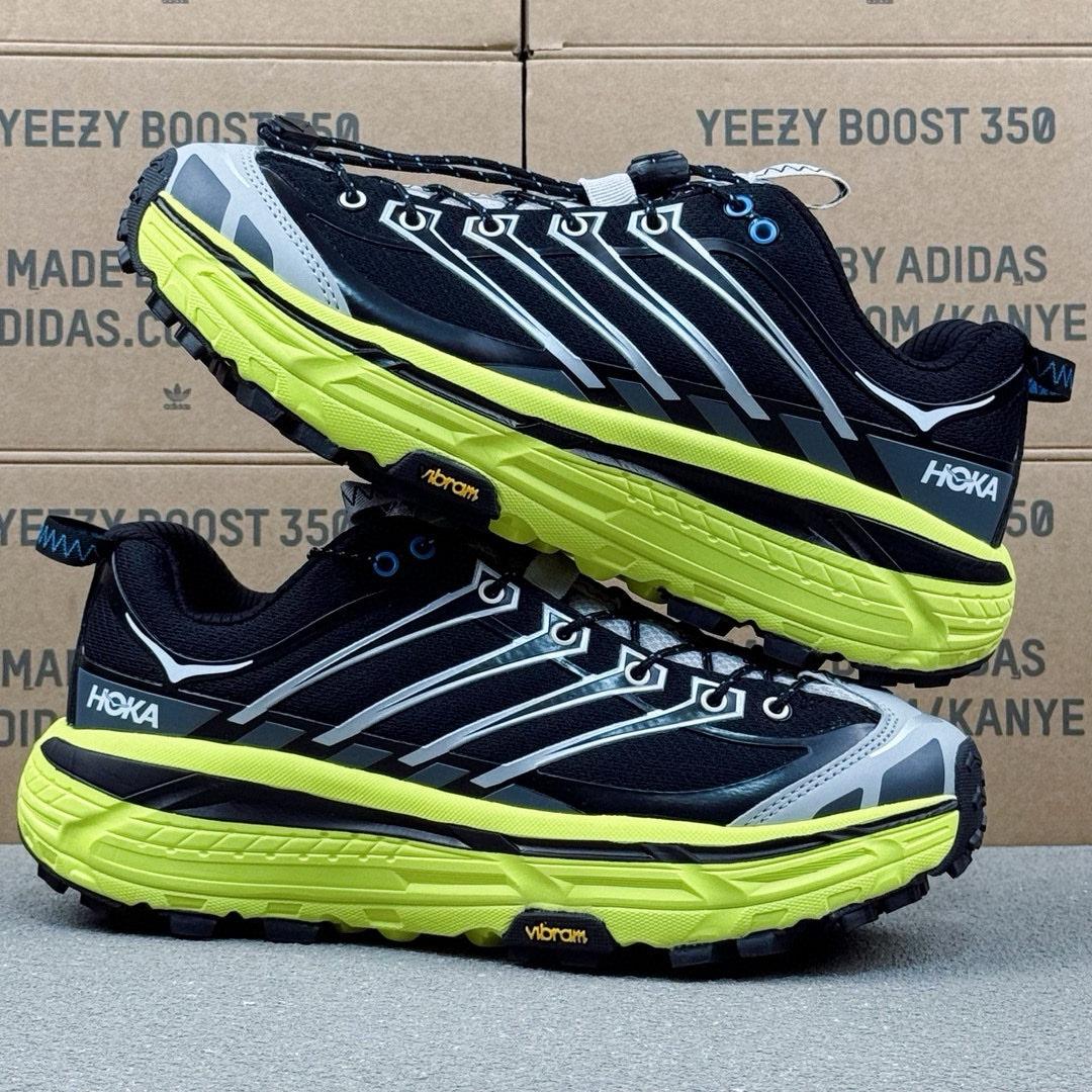 Hoka Mafate Three2 Black | Fluorescent green