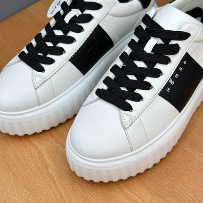 HOGAN White & Black Leather Ridged Platform Casual Sneakers