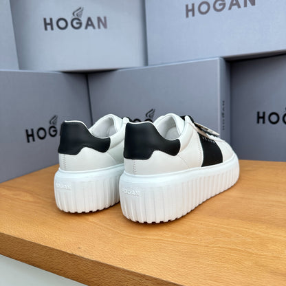 HOGAN White & Black Leather Ridged Platform Casual Sneakers