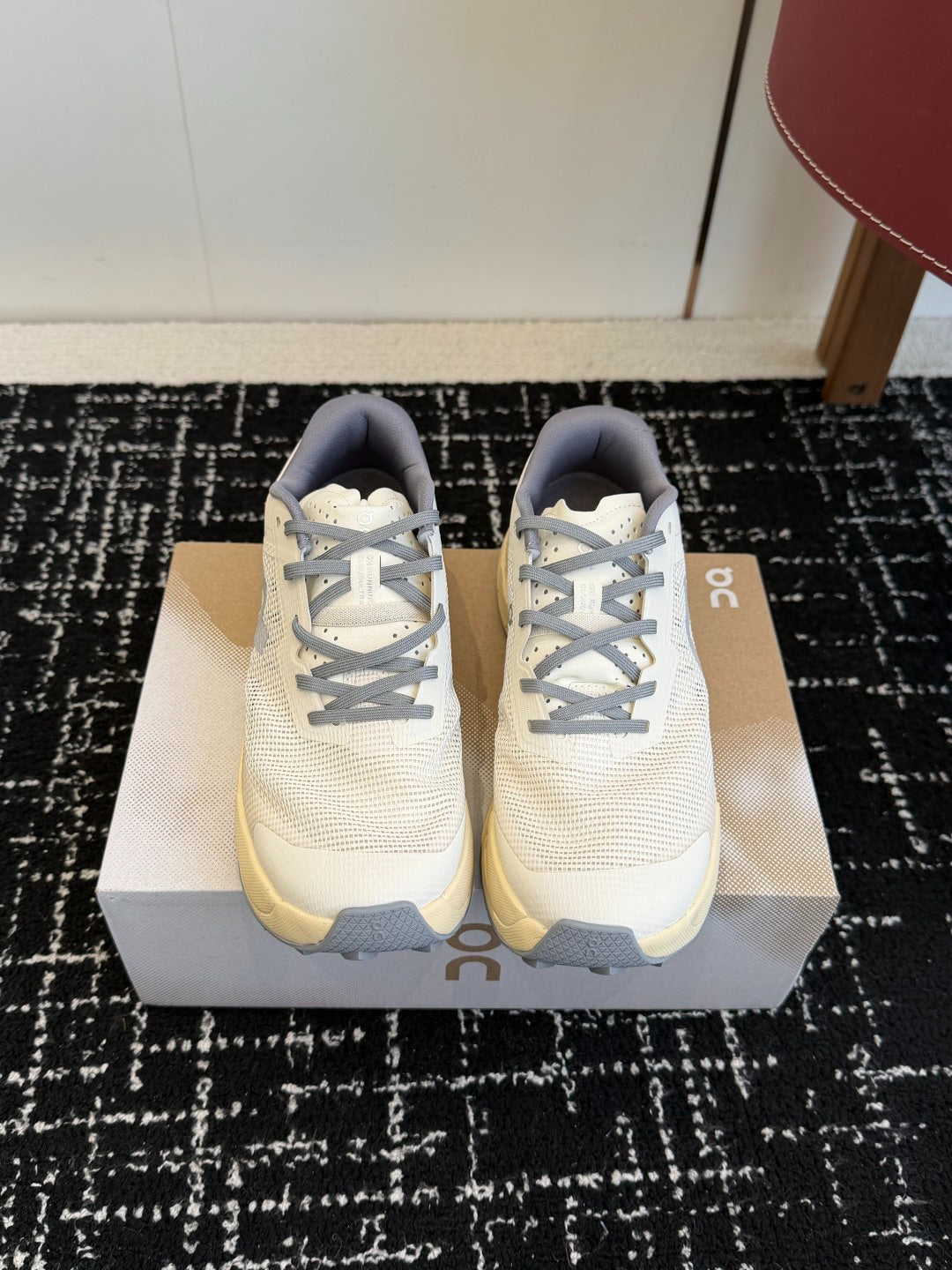 On Cloudmonster Unisex Road Running Sneakers Cream Off White Gold Band Beige Midsole Thick CloudTec Sport Shoes