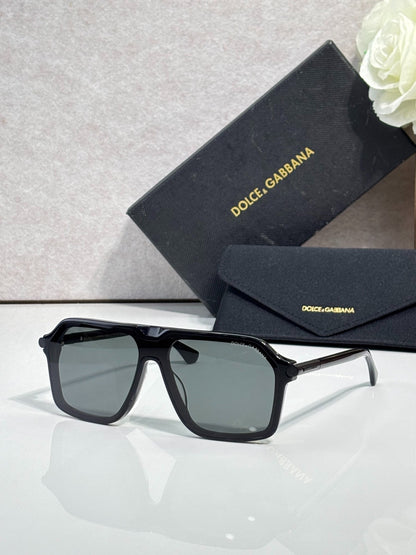 Dolce & Gabbana Black Aviator Sunglasses with Yellow Lenses & Gold Accents