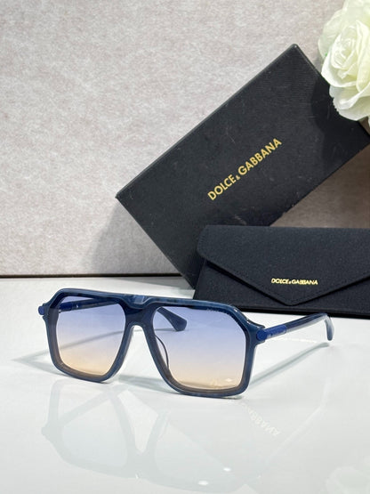 Dolce & Gabbana Black Aviator Sunglasses with Yellow Lenses & Gold Accents