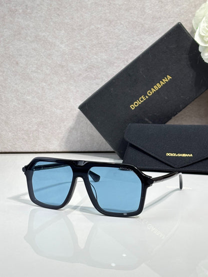 Dolce & Gabbana Black Aviator Sunglasses with Yellow Lenses & Gold Accents