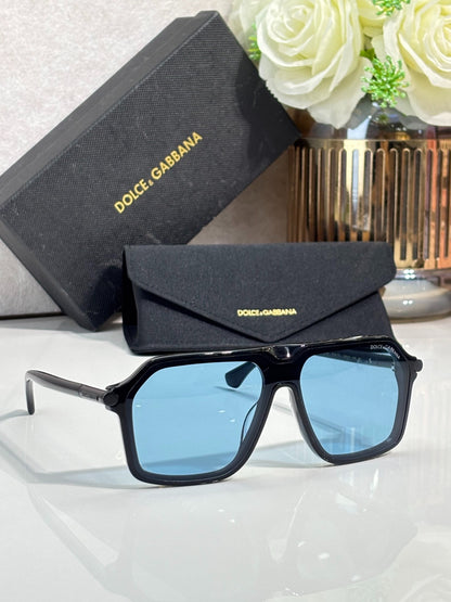 Dolce & Gabbana Black Aviator Sunglasses with Yellow Lenses & Gold Accents