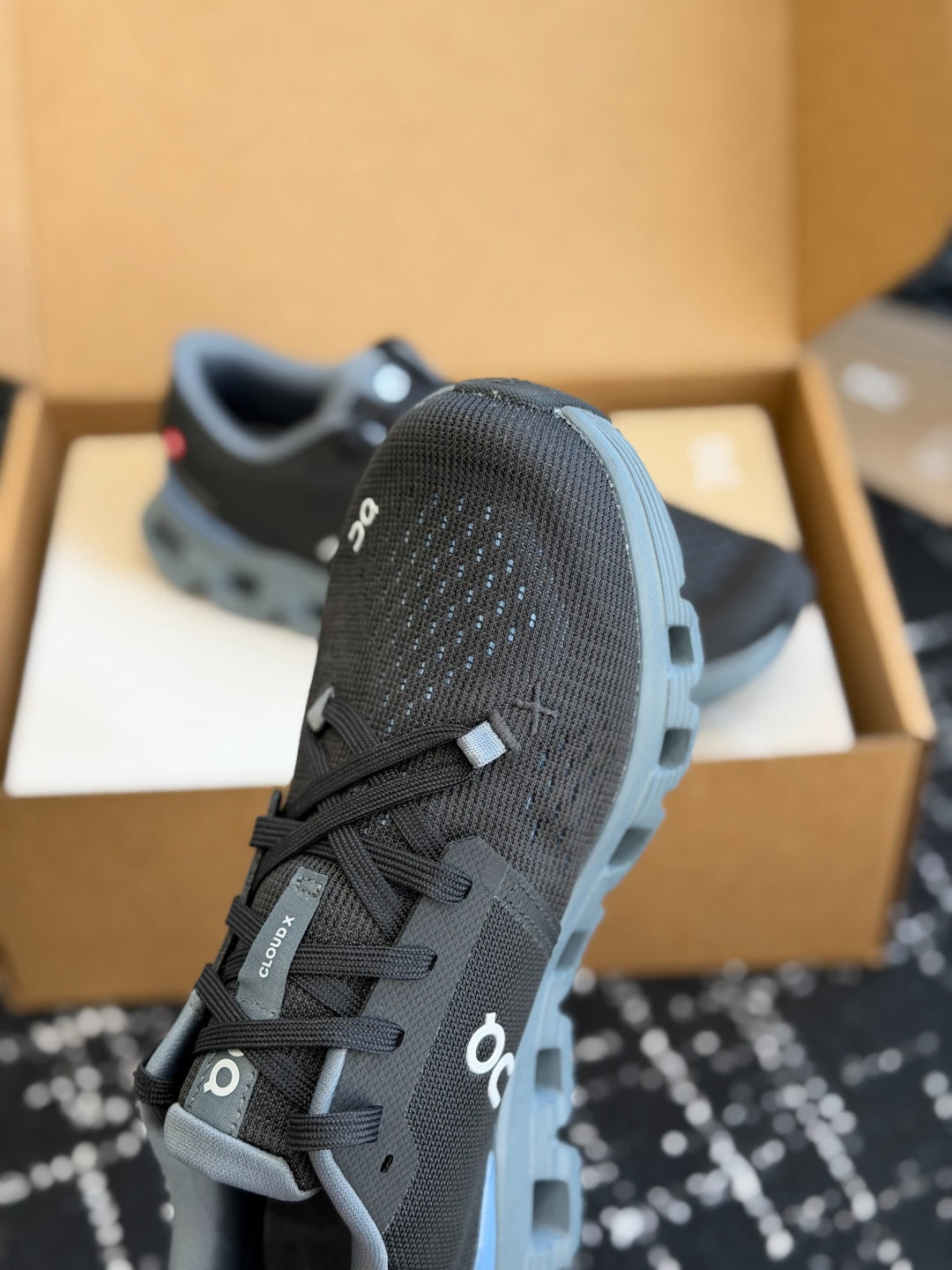 On Cloud X Black Slate Blue Mesh Cross Training Jogging Sneakers