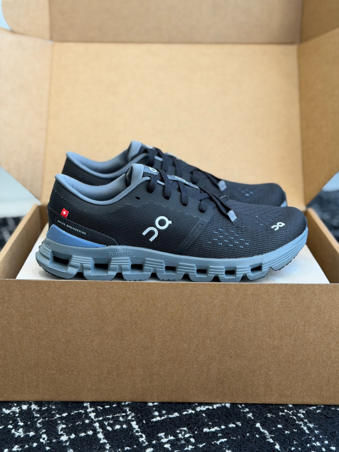 On Cloud X Black Slate Blue Mesh Cross Training Jogging Sneakers