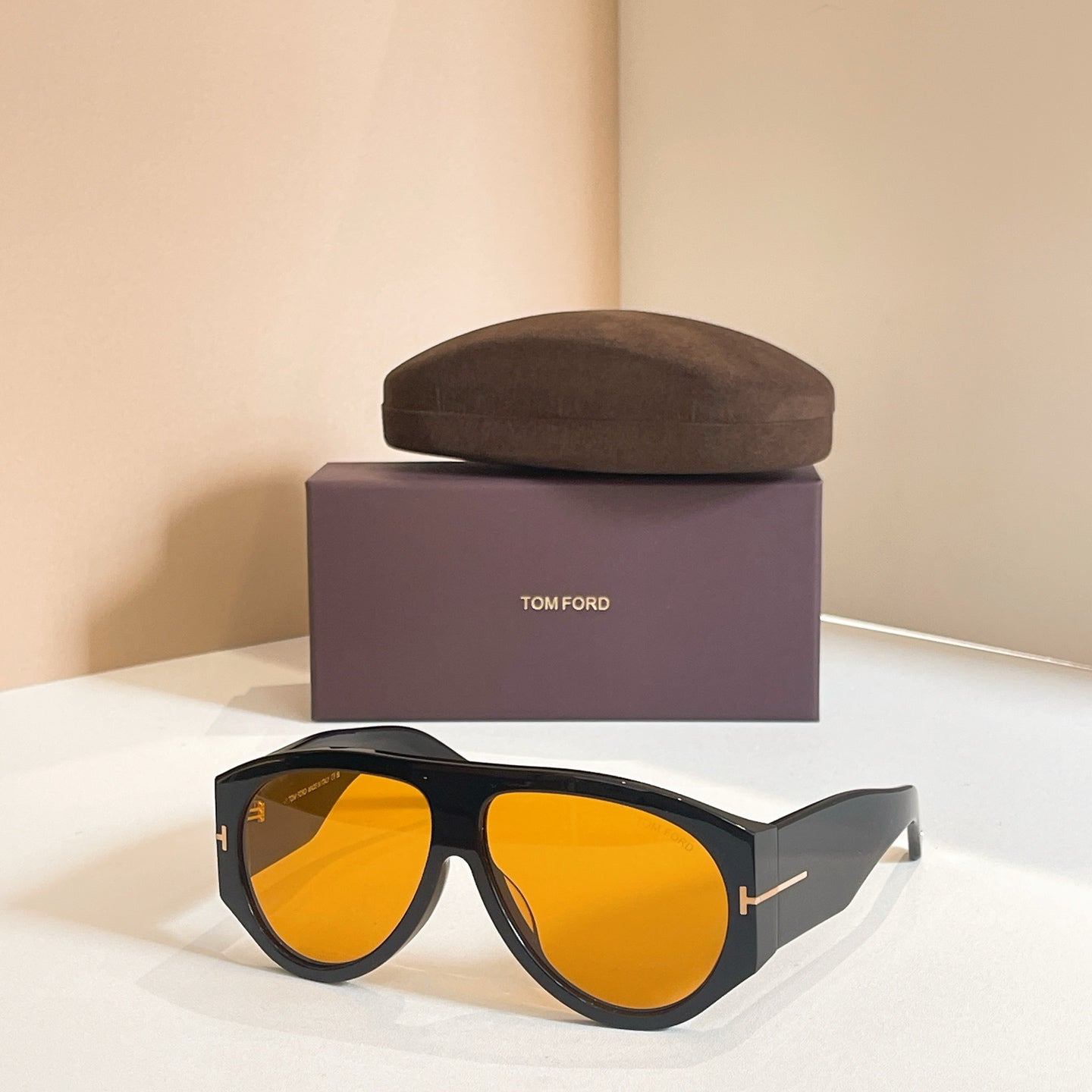 Tom Ford Aviator-Style Tortoiseshell Sunglasses with Orange Lenses