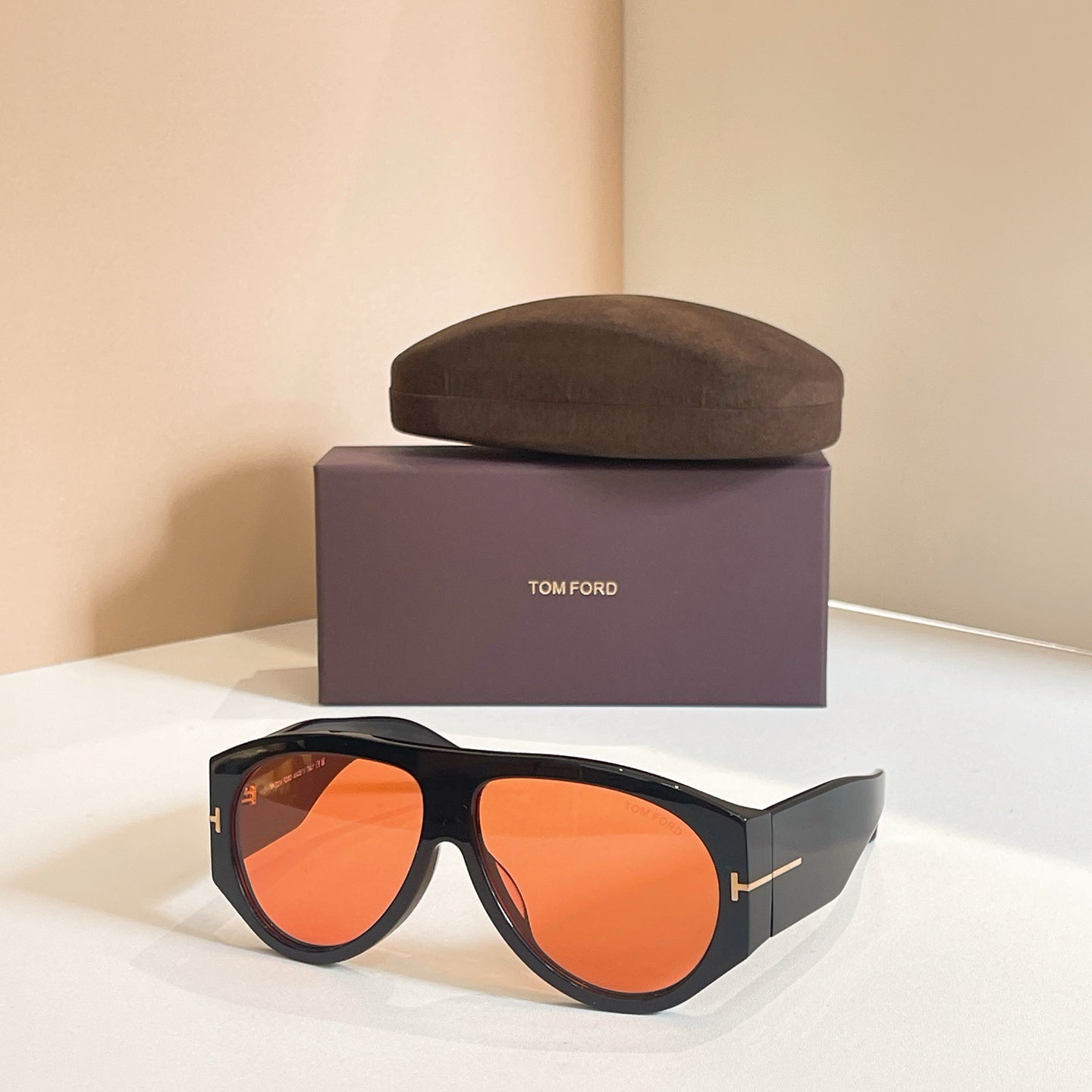 Tom Ford Aviator-Style Tortoiseshell Sunglasses with Orange Lenses