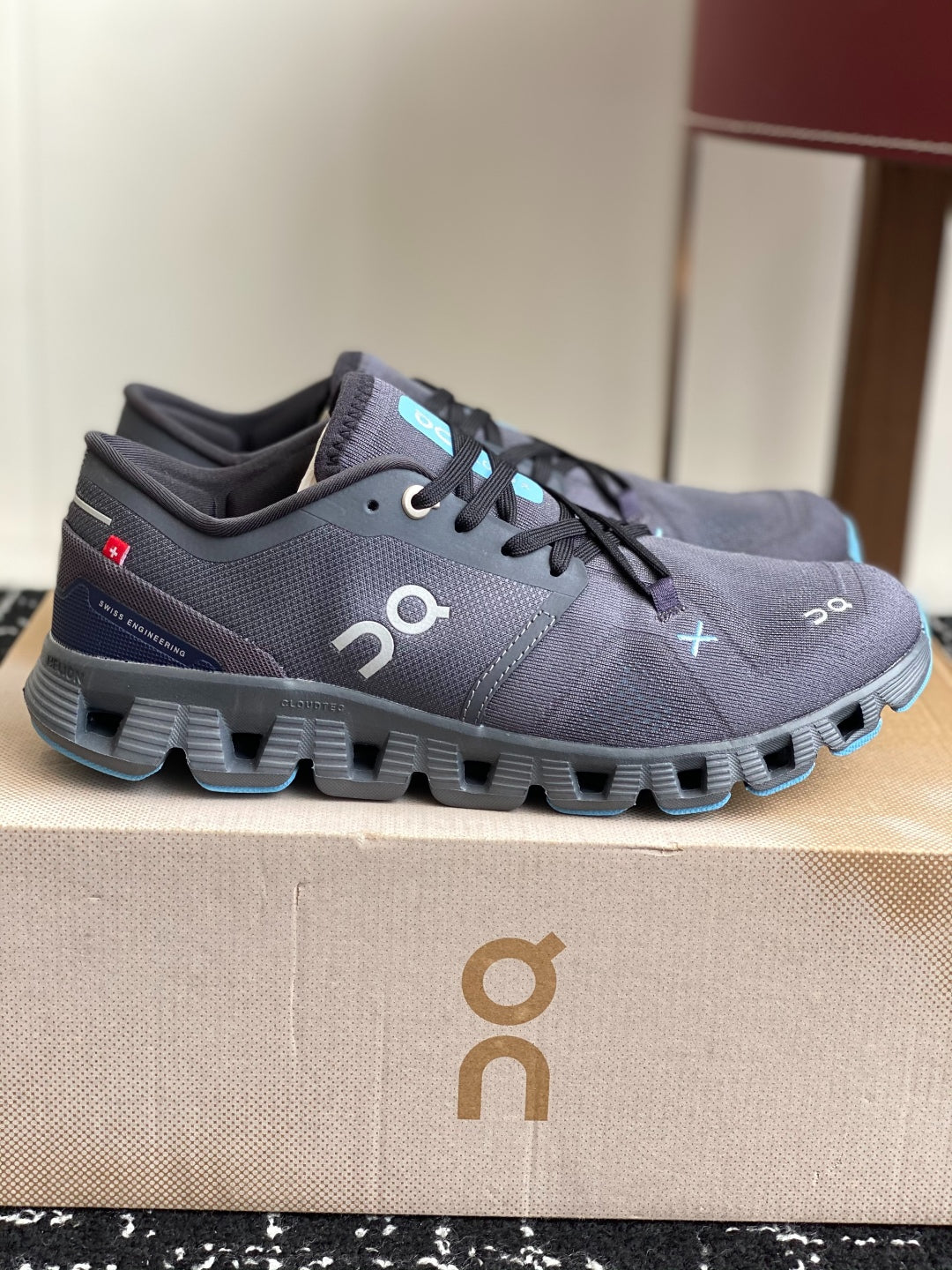 Cloudsurfer Cushioned Running Sneakers Dark Gray Sky Blue Breathable Mesh Sport Shoes Unisex