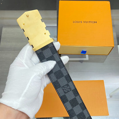 LV Damier Ebene Belt with Gold Chevron Buckle