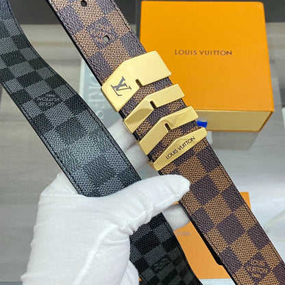 LV Damier Ebene Belt with Gold Chevron Buckle