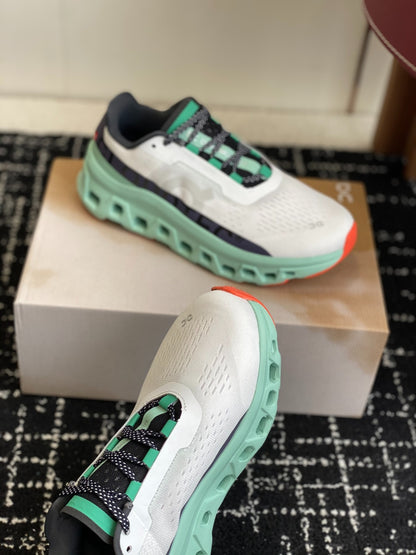On Cloudmonster Breathable Mesh Running Shoes White Mint Green Orange Shock Absorbing Thick Sole Sneakers for Men Women
