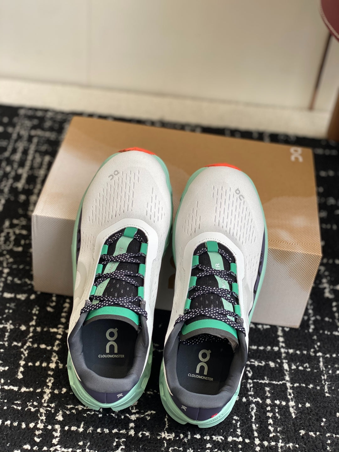 On Cloudmonster Breathable Mesh Running Shoes White Mint Green Orange Shock Absorbing Thick Sole Sneakers for Men Women