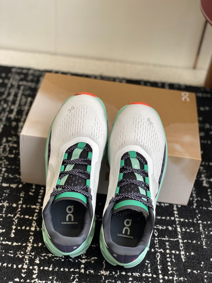On Cloudmonster Breathable Mesh Running Shoes White Mint Green Orange Shock Absorbing Thick Sole Sneakers for Men Women