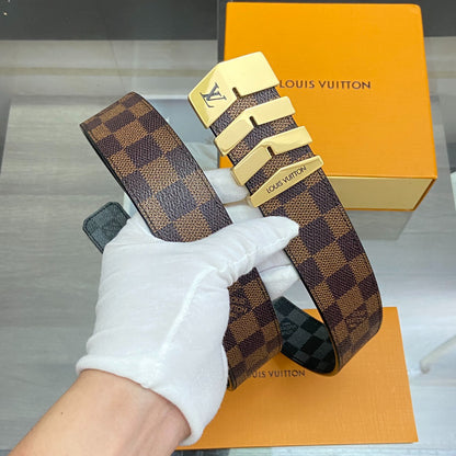 LV Damier Ebene Belt with Gold Chevron Buckle