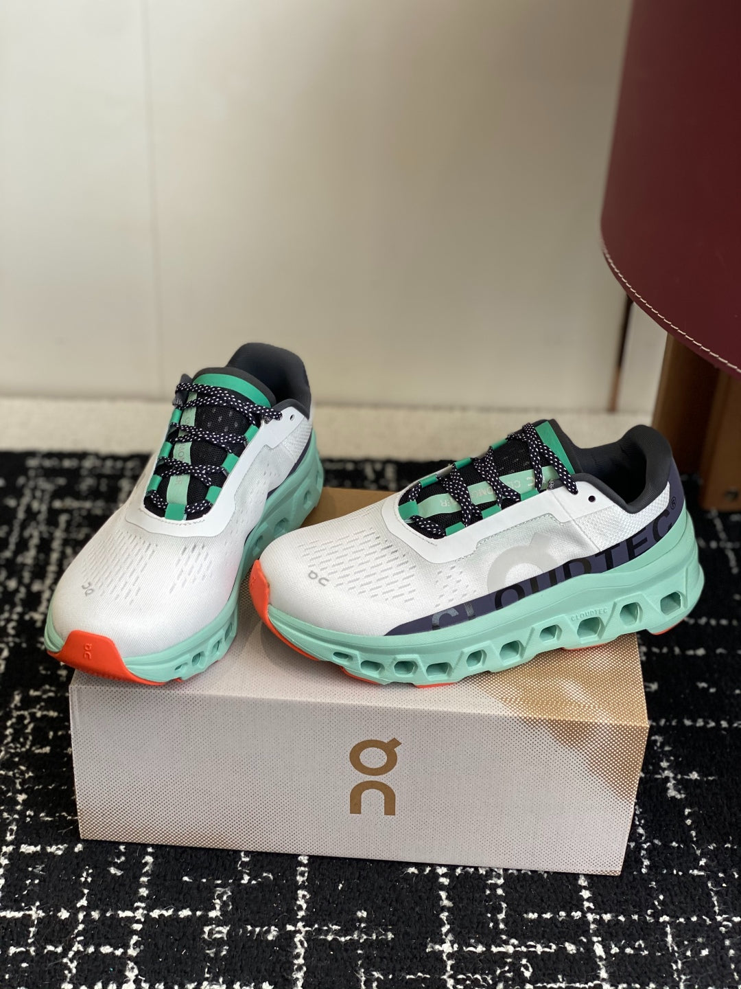 On Cloudmonster Breathable Mesh Running Shoes White Mint Green Orange Shock Absorbing Thick Sole Sneakers for Men Women