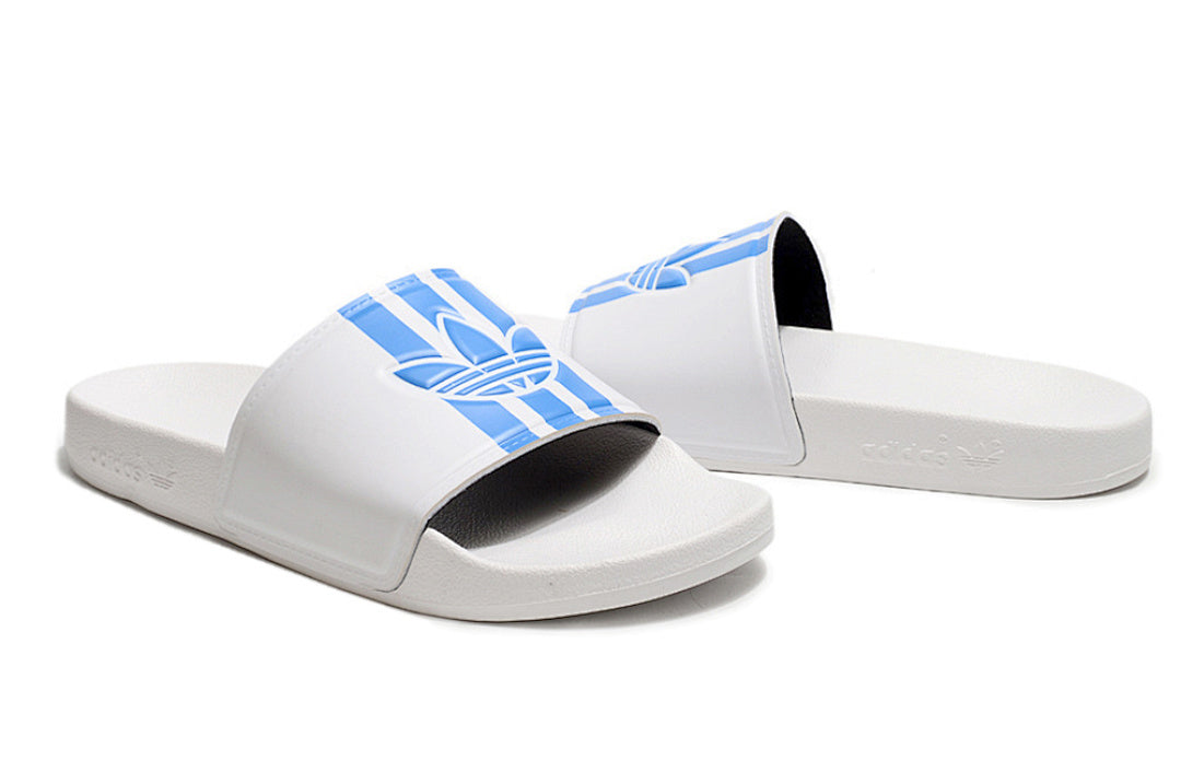 Adidas Originals Adilette White/Blue Trefoil Slide Sandals GX6969