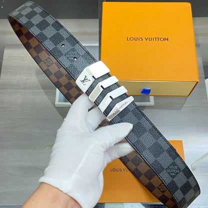 LV Damier Ebene Belt with Gold Chevron Buckle