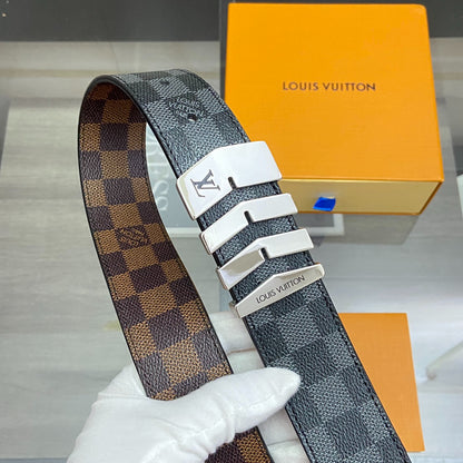 LV Damier Ebene Belt with Gold Chevron Buckle