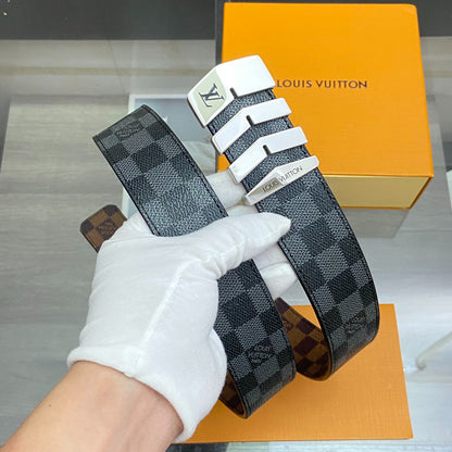 LV Damier Ebene Belt with Gold Chevron Buckle