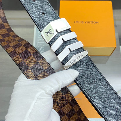 LV Damier Ebene Belt with Gold Chevron Buckle