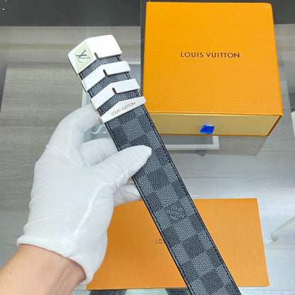 LV Damier Ebene Belt with Gold Chevron Buckle
