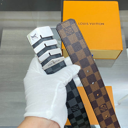 LV Damier Ebene Belt with Gold Chevron Buckle