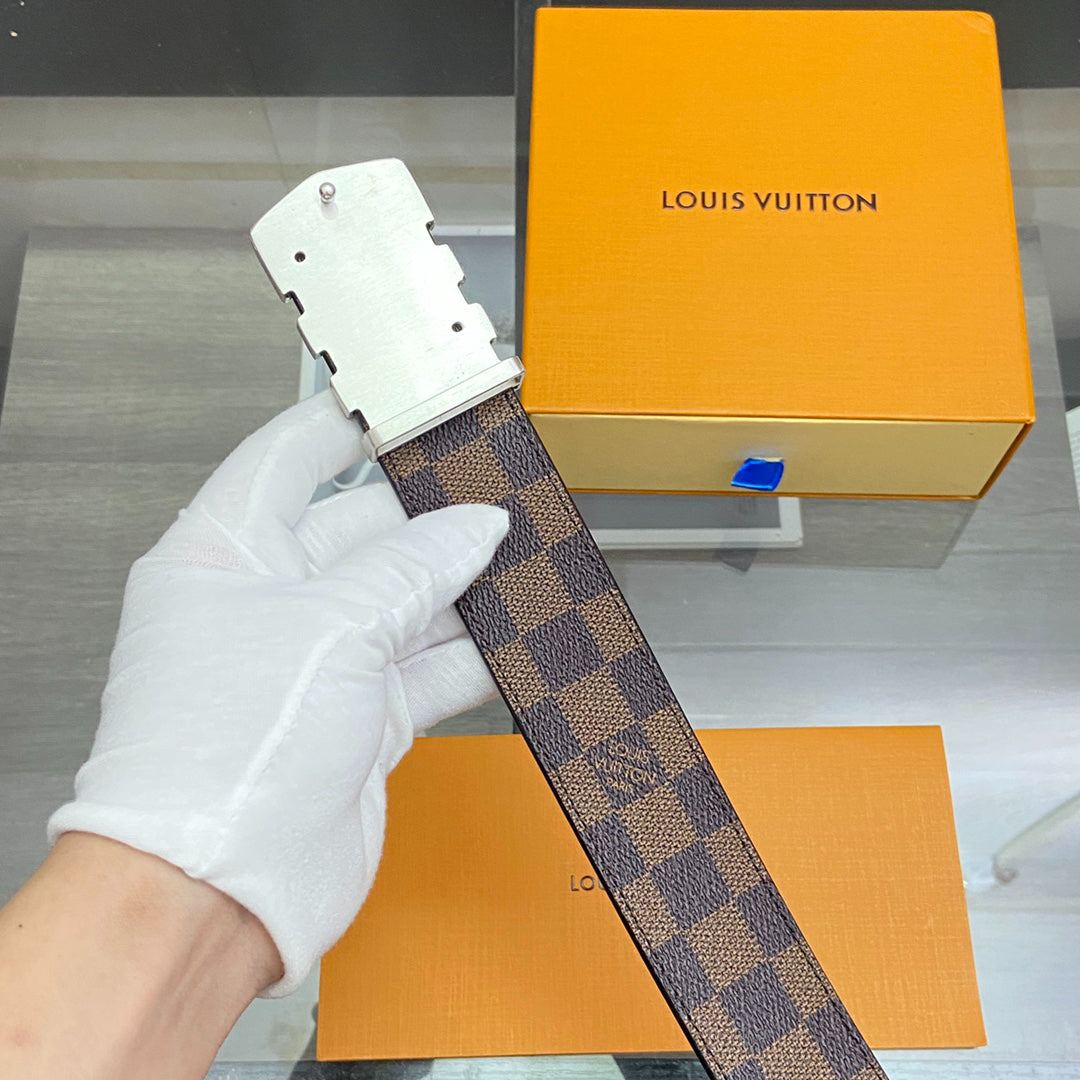 LV Damier Ebene Belt with Gold Chevron Buckle