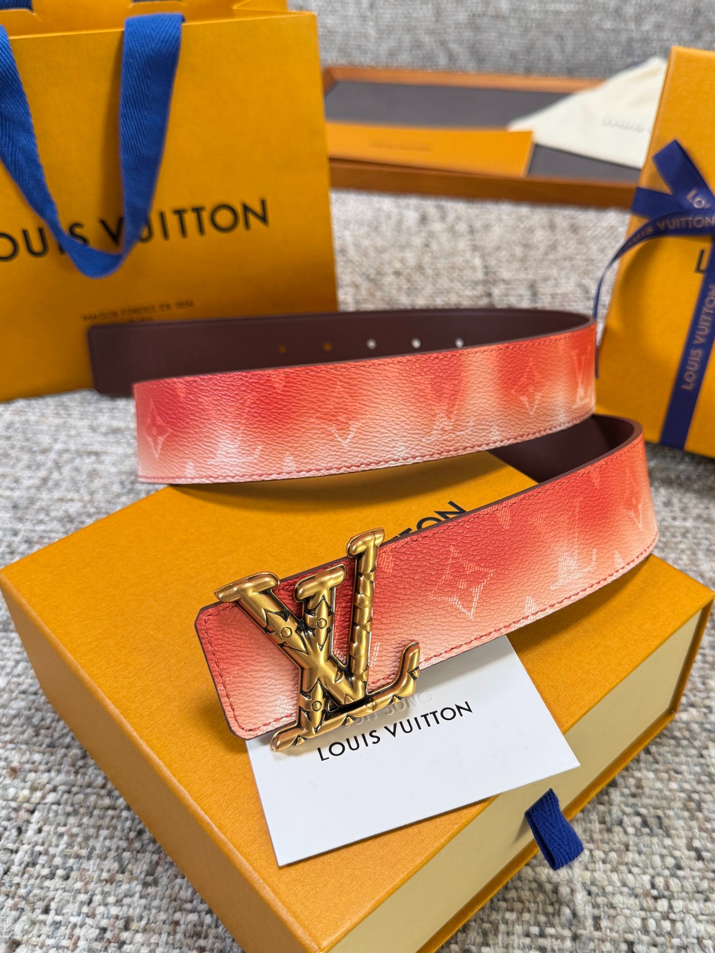 LV Blue Gradient Monogram 40mm Belt with Silver Carved LV Buckle