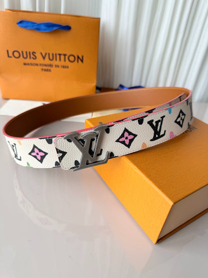Green Camo Pattern Leather Men Belt Gold Metal Logo Buckle Fashion Dress Belt