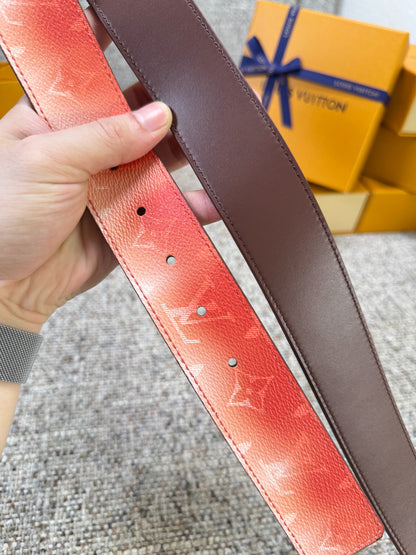 LV Blue Gradient Monogram 40mm Belt with Silver Carved LV Buckle