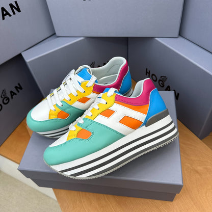 Women Colorful Patchwork Platform Sneakers Black White Striped Wedge Casual Shoes