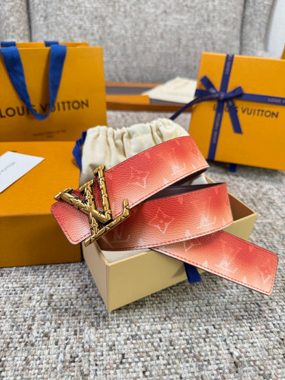 LV Blue Gradient Monogram 40mm Belt with Silver Carved LV Buckle