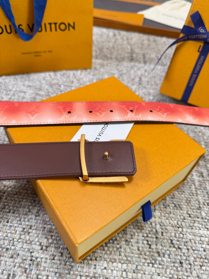 LV Blue Gradient Monogram 40mm Belt with Silver Carved LV Buckle
