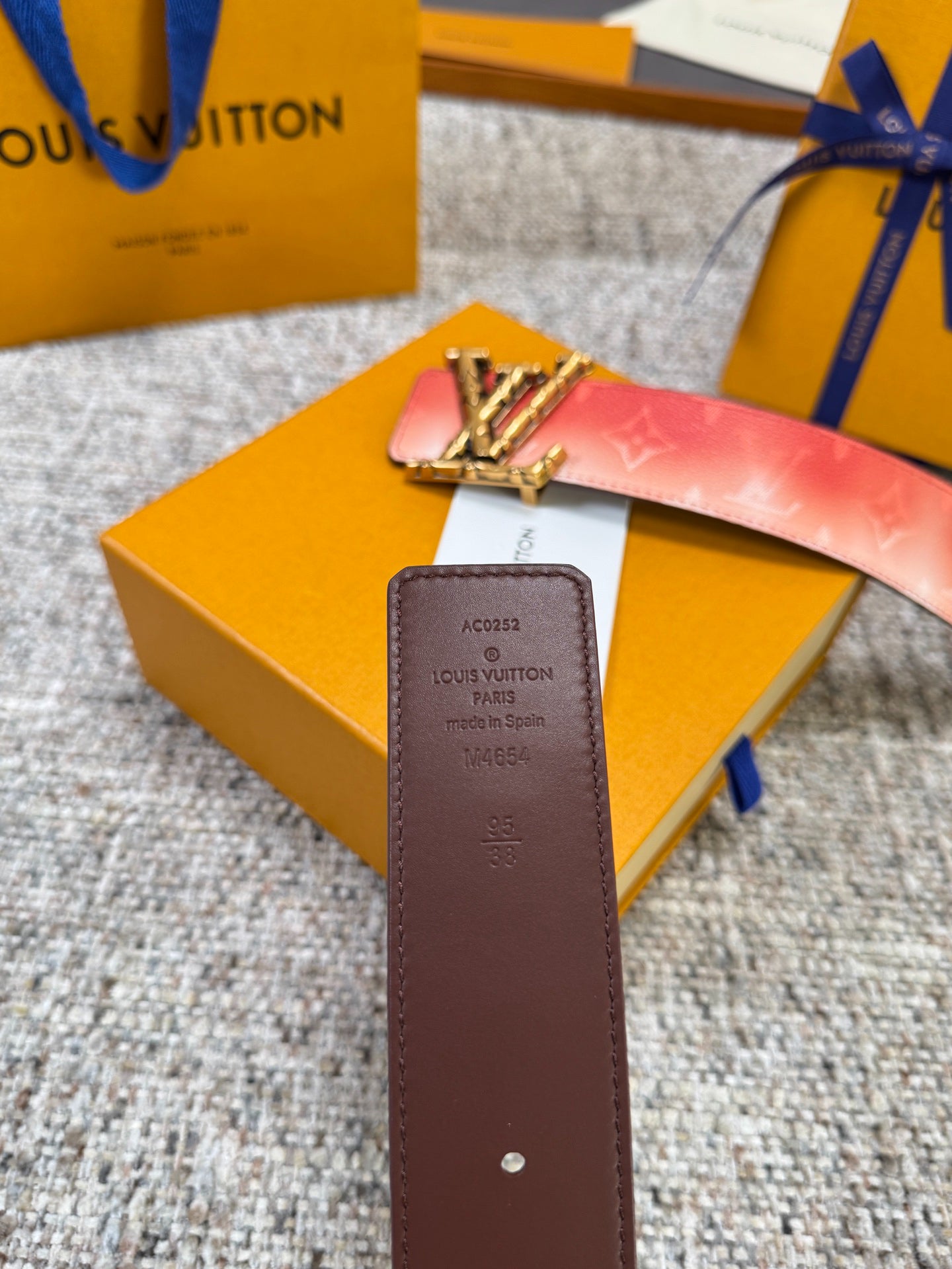 LV Blue Gradient Monogram 40mm Belt with Silver Carved LV Buckle