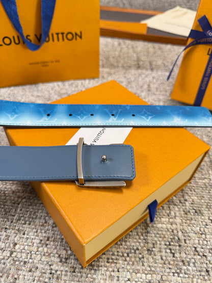 LV Blue Gradient Monogram 40mm Belt with Silver Carved LV Buckle