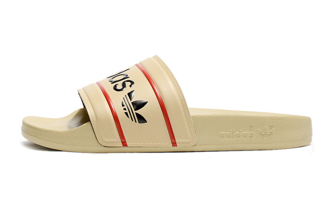 Adidas Originals Adilette Sand Beige/Black/Red Logo Slide Sandals GX6966